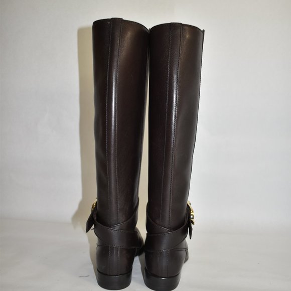 $1500 Gucci Riding Boots LEATHER brown gold Harness36.5 (JB21) - Picture 4 of 8